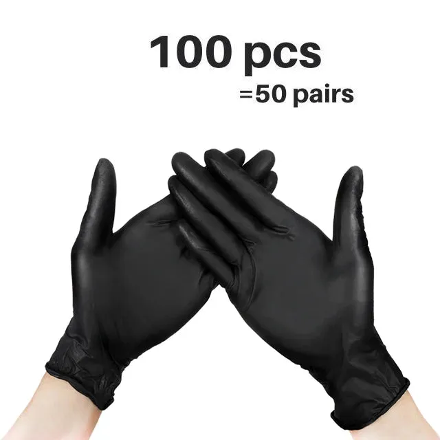 100pcs Black Nitrile Gloves 7mil Kitchen Disposable Synthetic Latex Gloves For Household Kitchen Cleaning Gloves Powder free