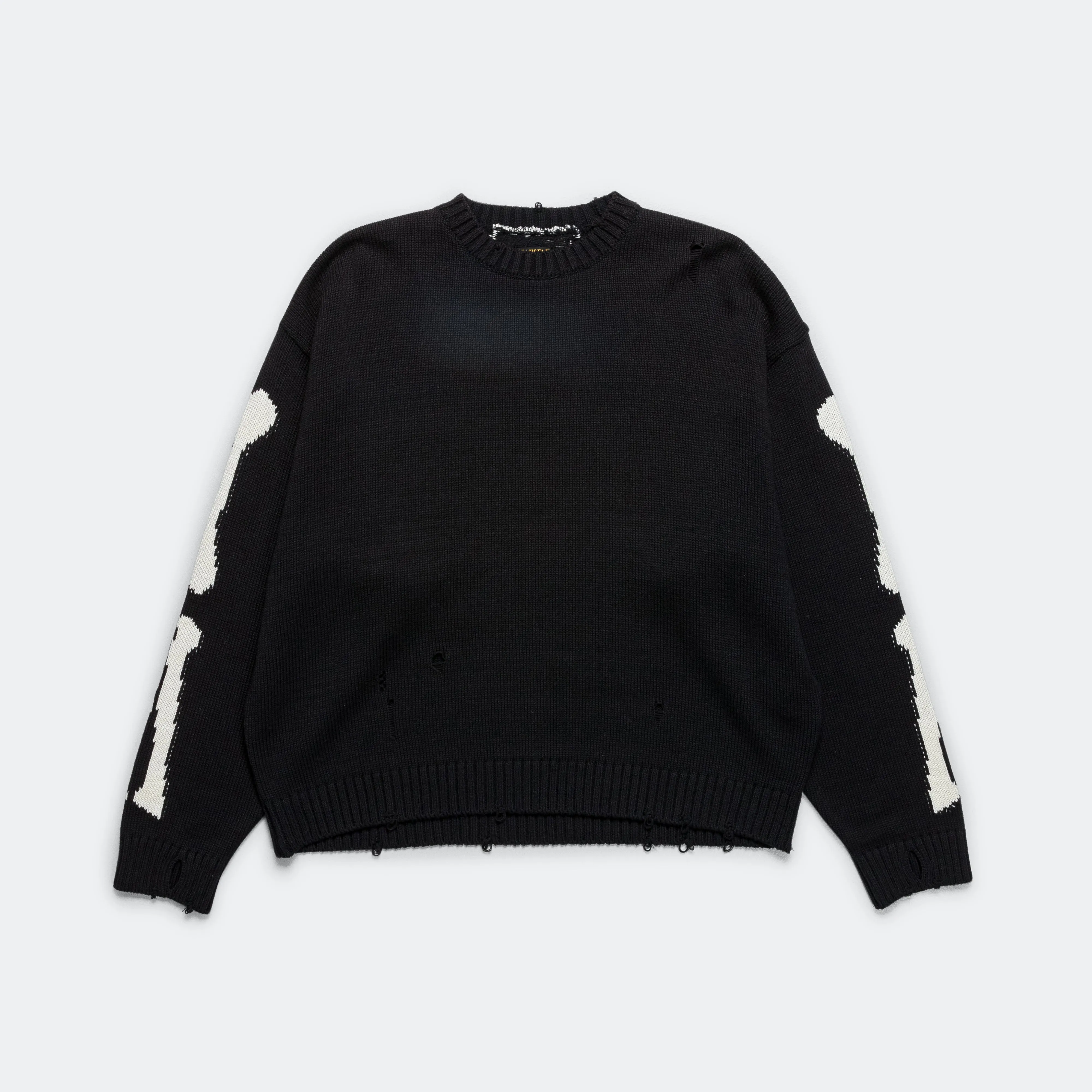 5G Cotton Knit BONE Crew Sweater - Black