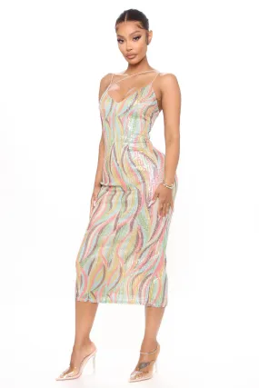 A Little Glitz Sequin Midi Dress - Multi Color