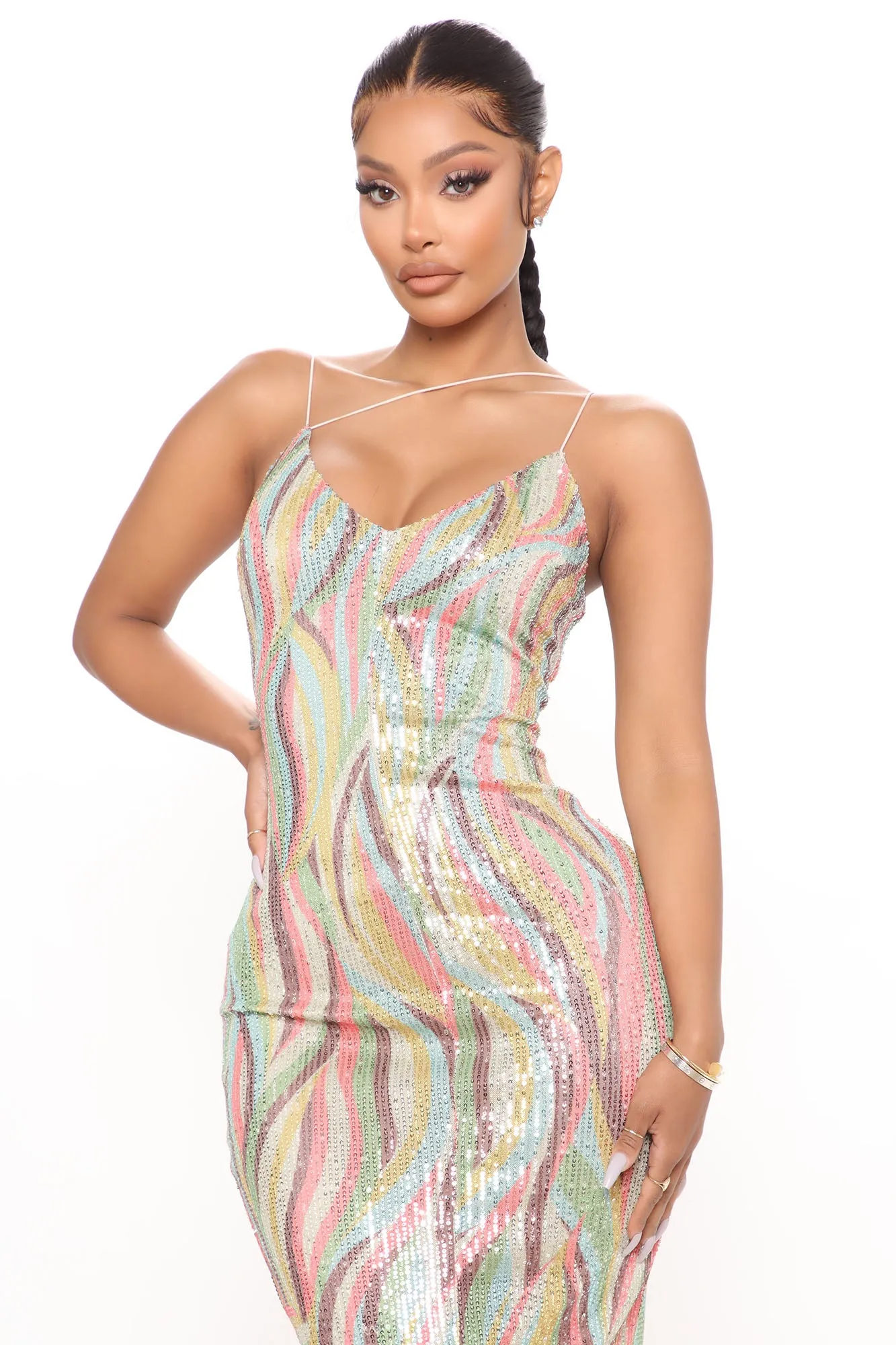 A Little Glitz Sequin Midi Dress - Multi Color