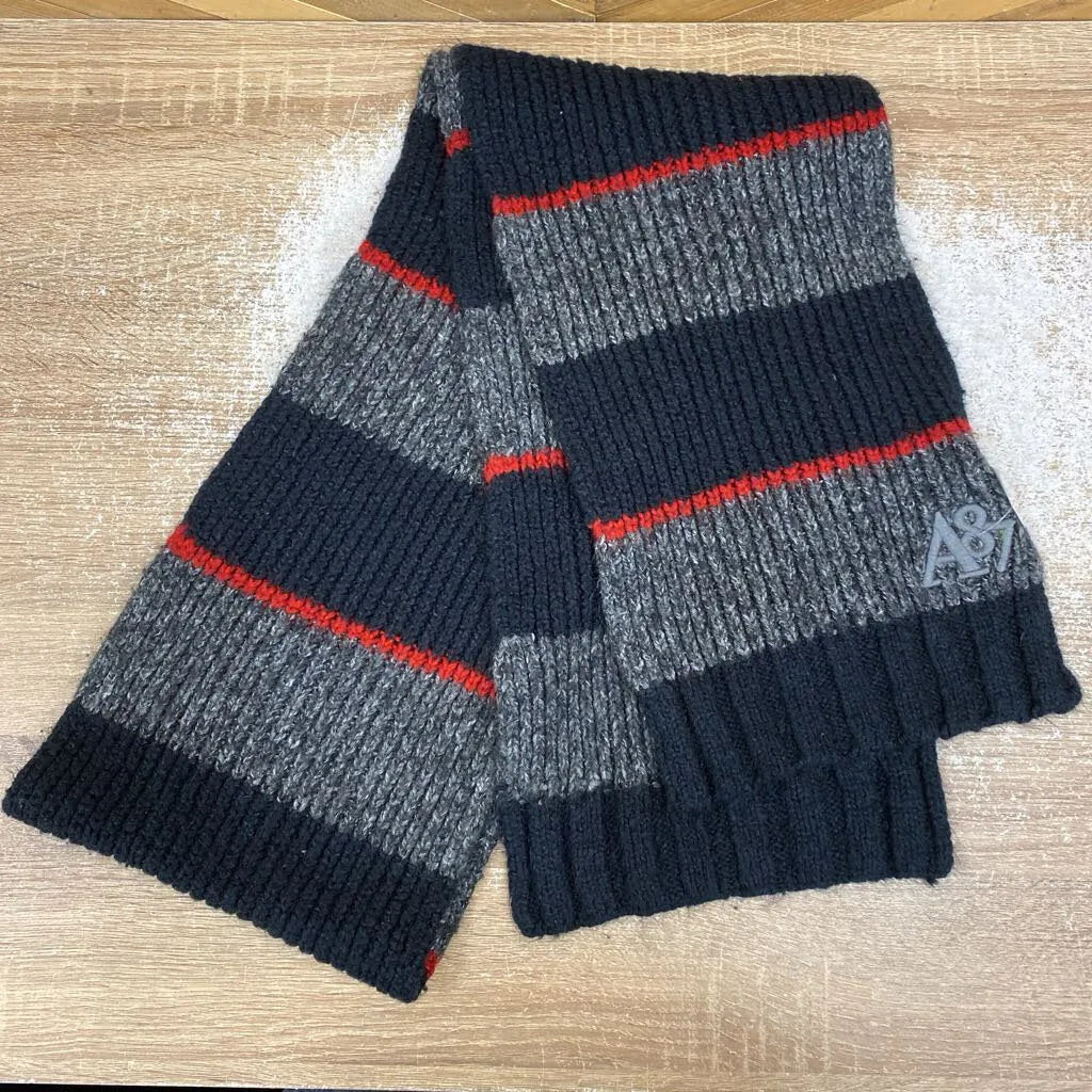 Abercrombie - Knit Scarf: Black/Grey/Red-unisex-