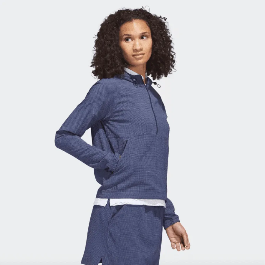 Adidas Ladies Seersucker 1/4-Zip Golf Hoodie - Navy