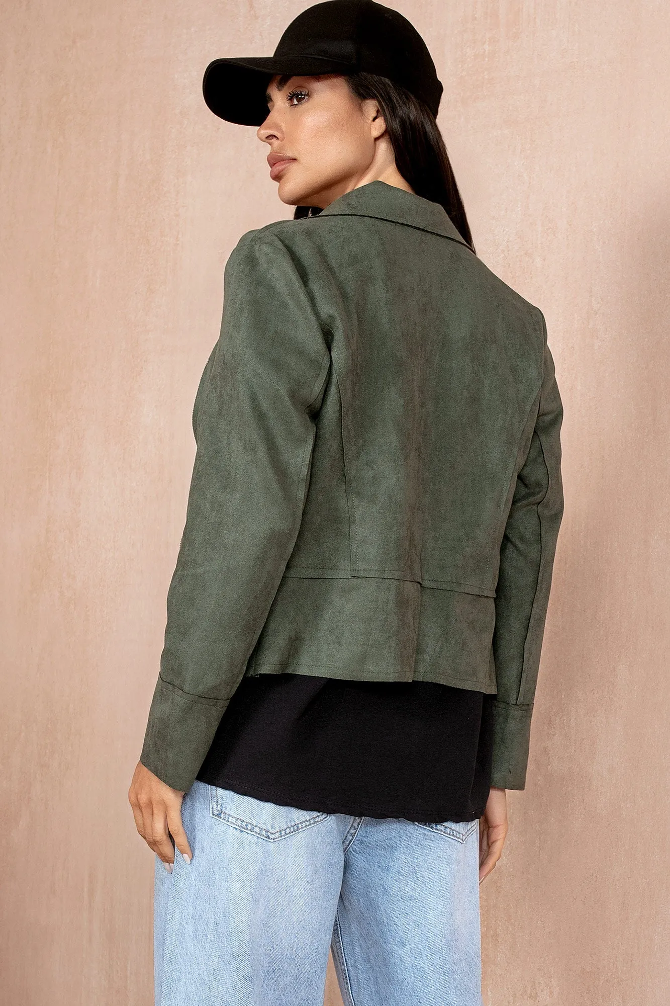 Anna Khaki Suedette Biker Jacket