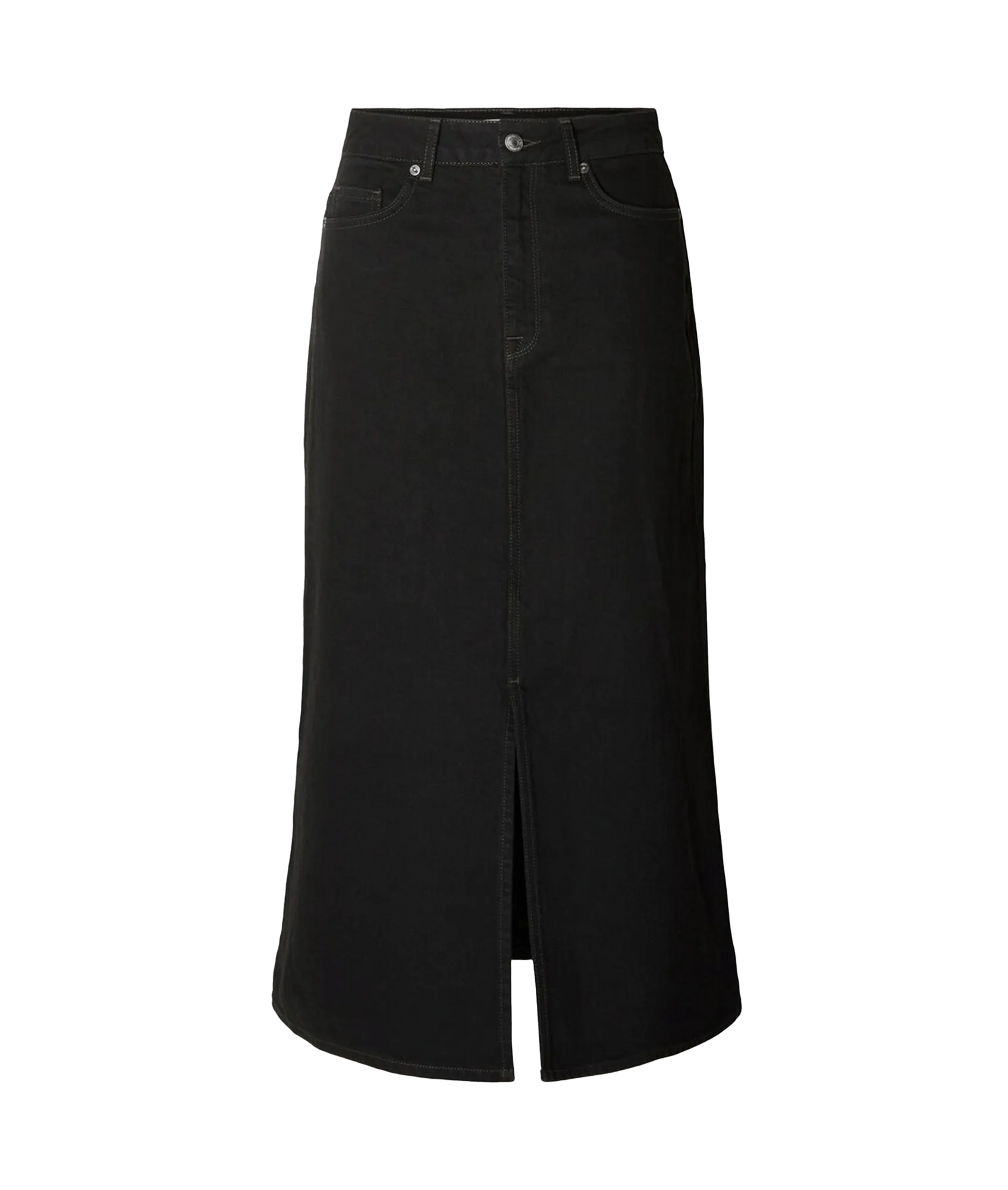 Black Denim Midi Skirt - Black