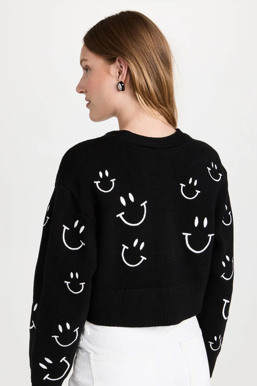 Black/White Smiley Crop Cardigan