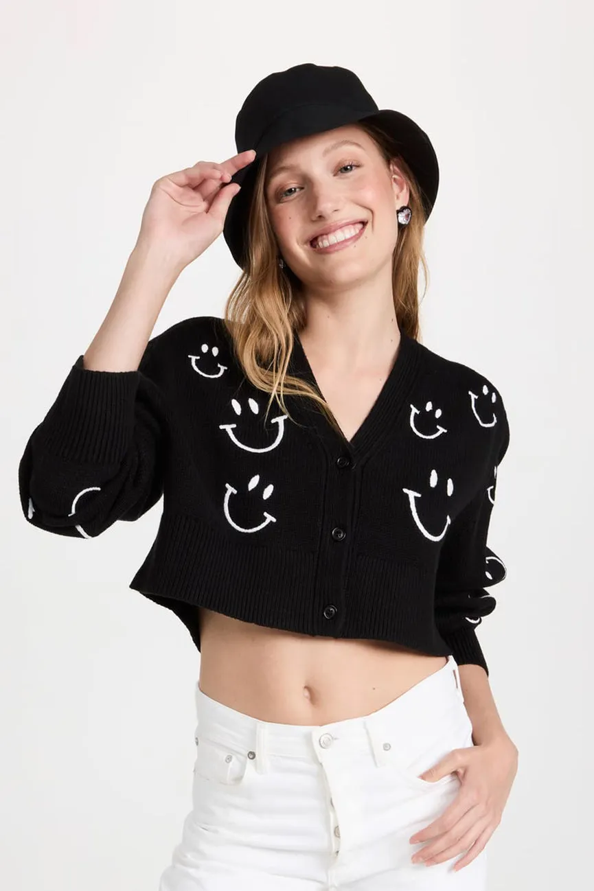 Black/White Smiley Crop Cardigan