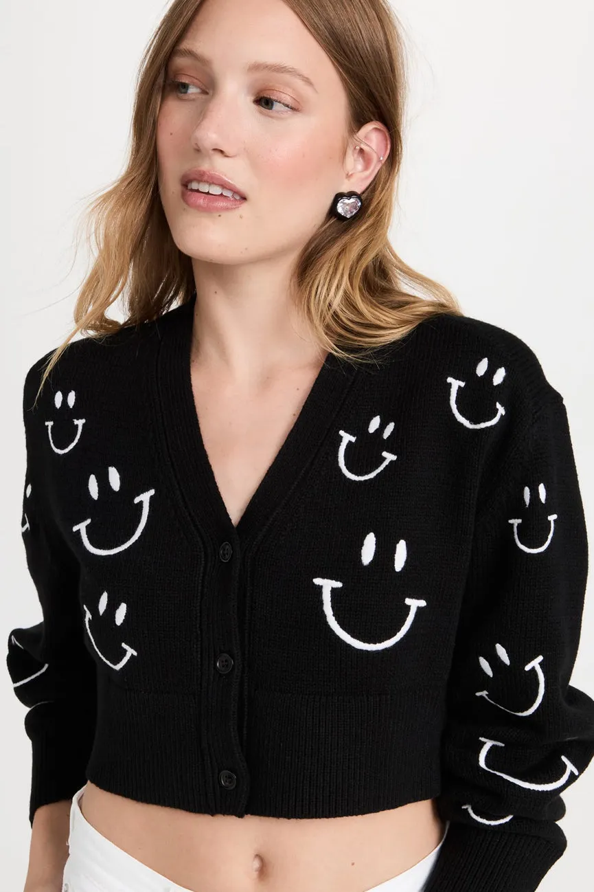 Black/White Smiley Crop Cardigan