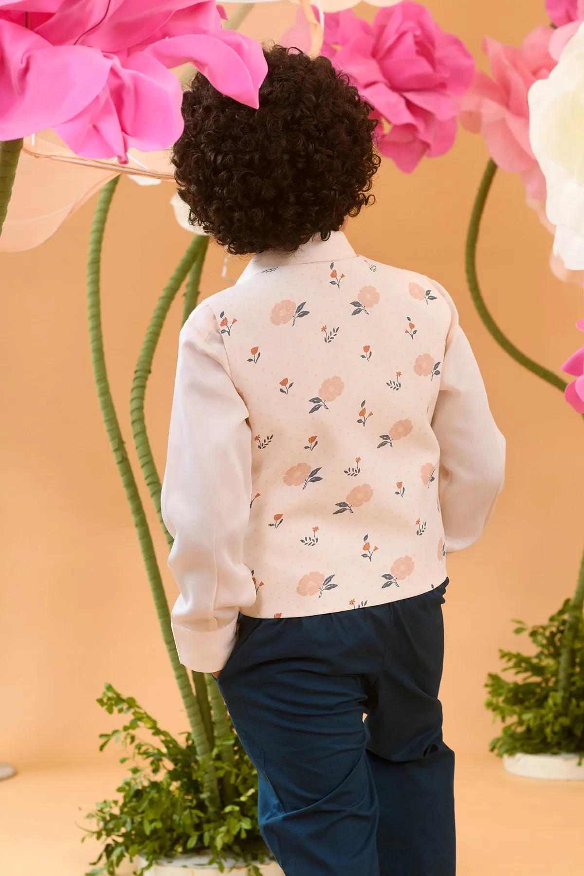 Blossom Orchard- Printed Cotton Satin Waistcoat For Boys