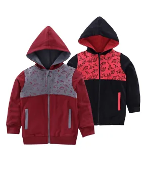 Boys AOP Detailed Front Open Hooded Sweatshirt Pack of 2