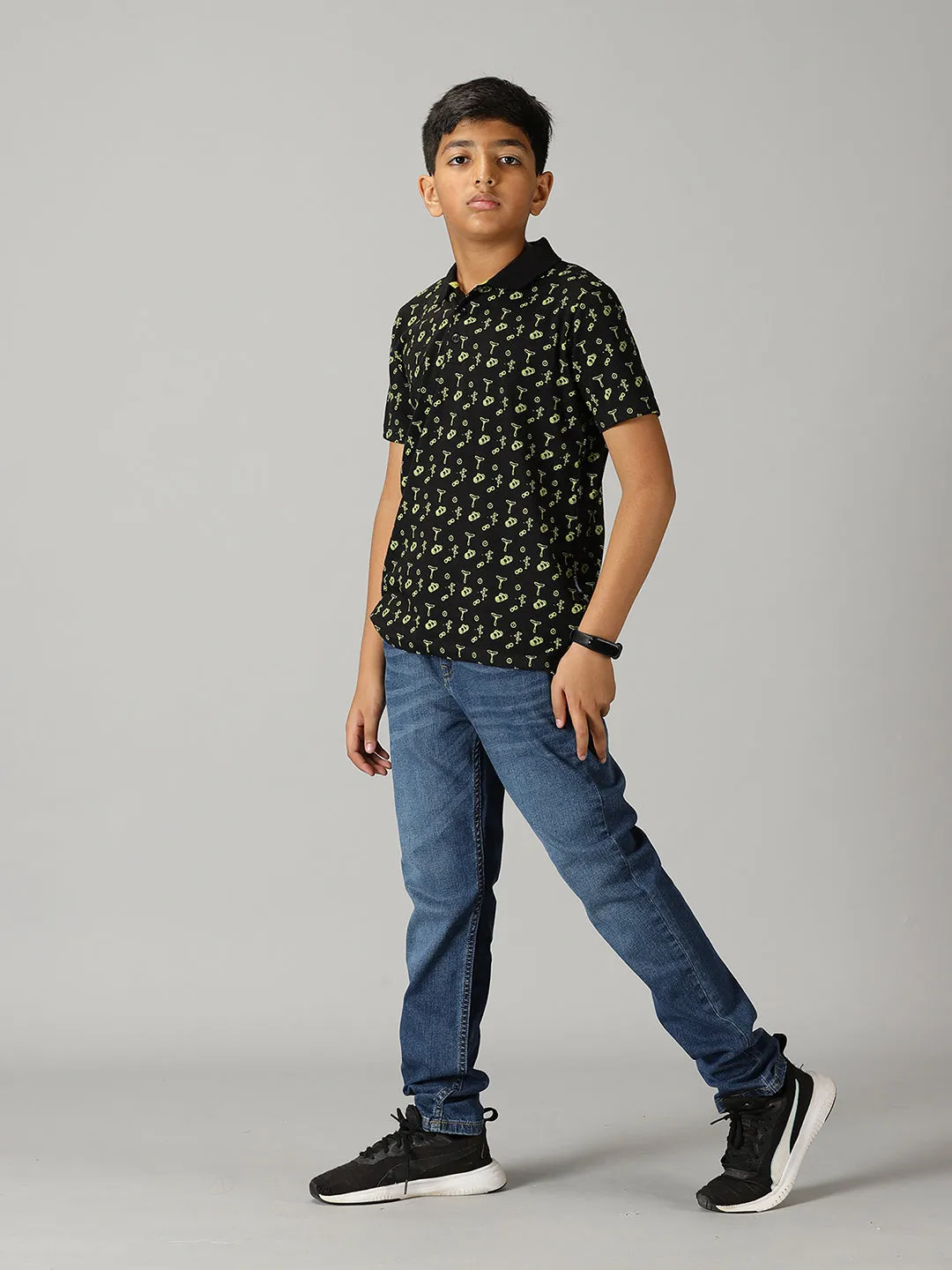 Boys AOP Polo Tee & Basic 5 Pocket Denim Pant Set