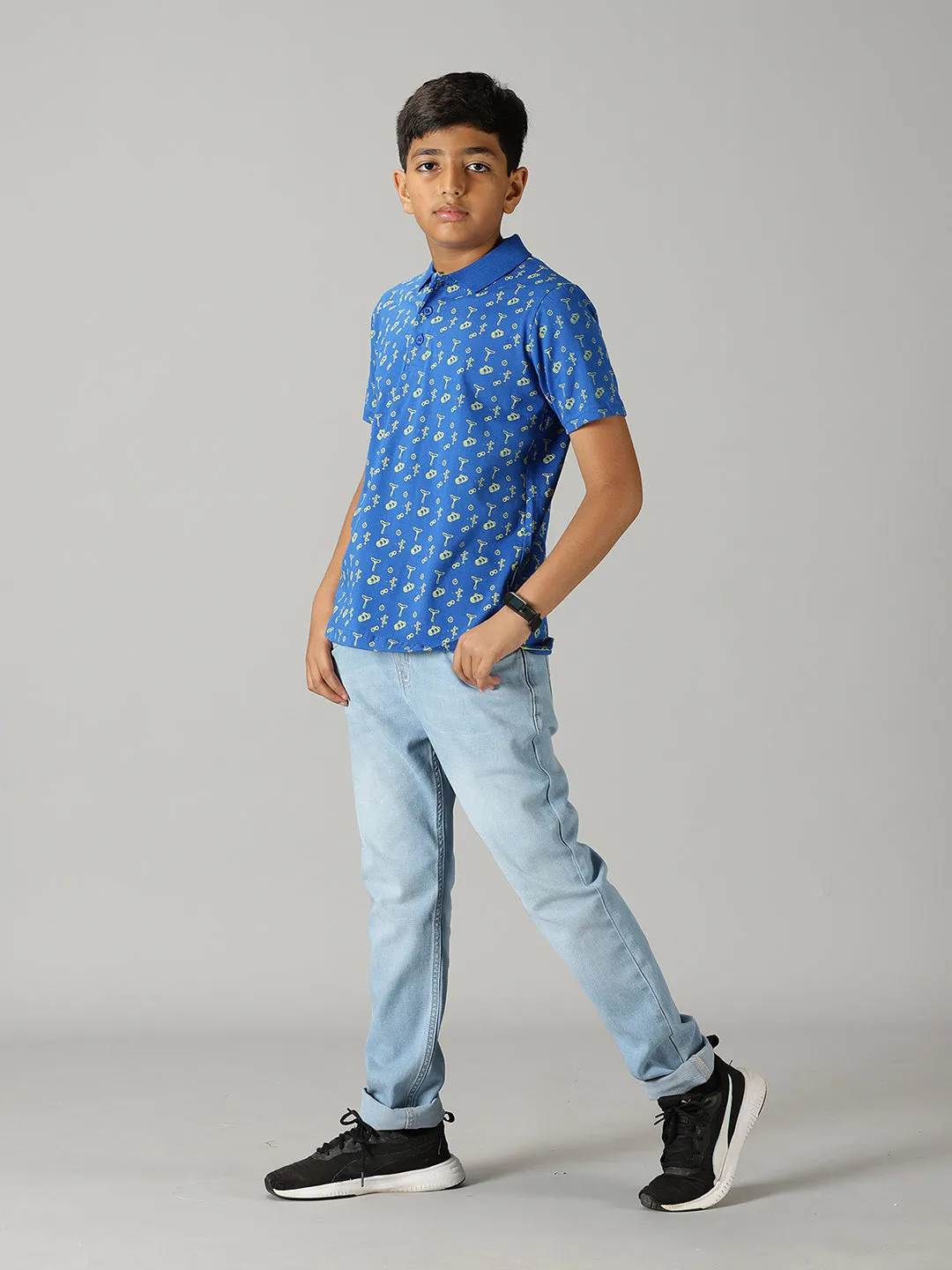 Boys AOP Polo Tee & Basic 5 Pocket Denim Pant Set