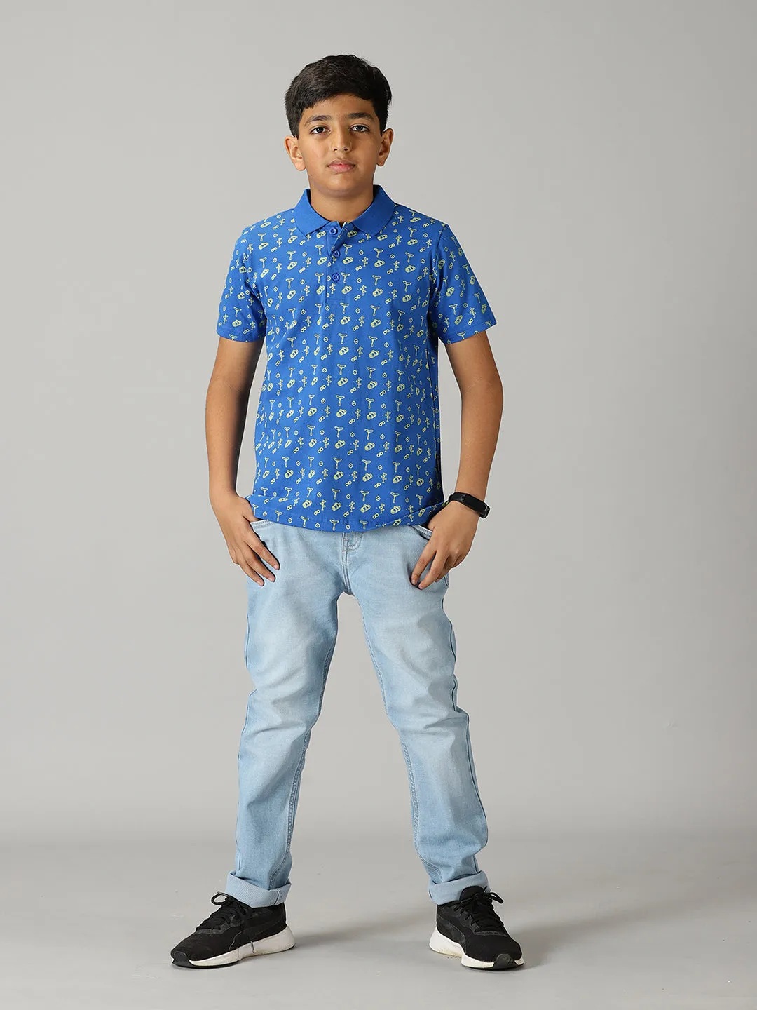 Boys AOP Polo Tee & Basic 5 Pocket Denim Pant Set