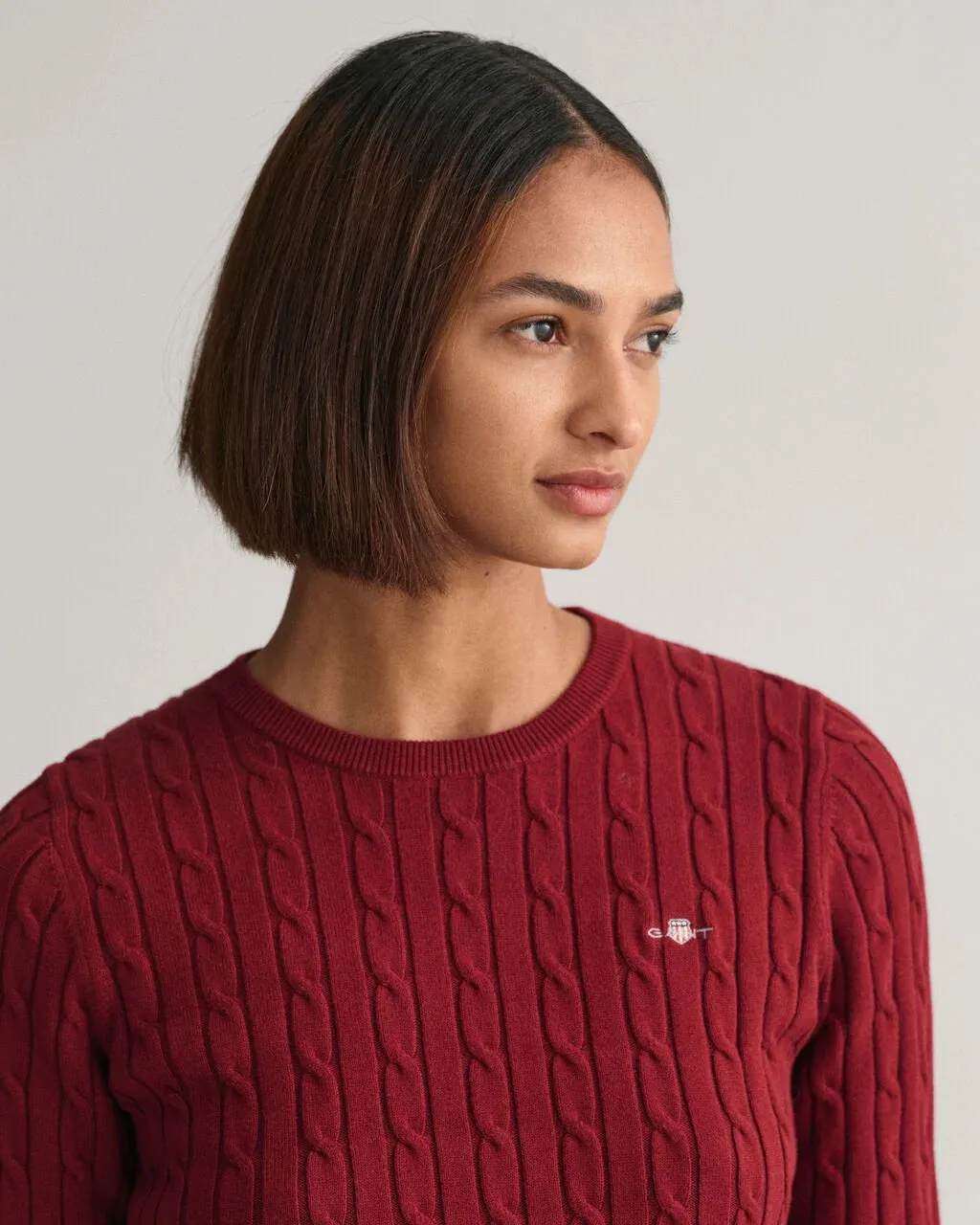 Cable knit jumper wine