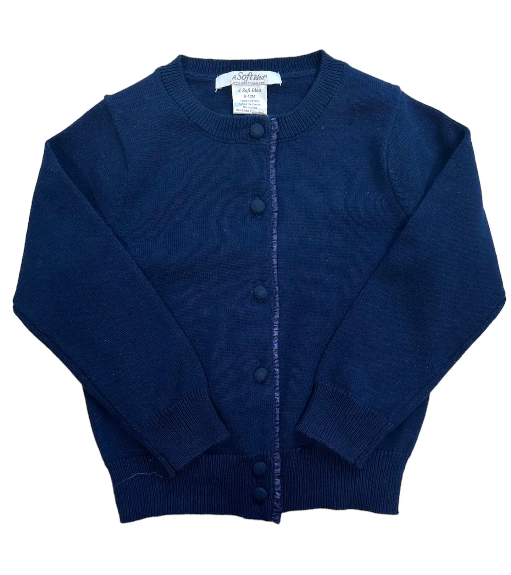 Cardigan with Ruffle Placket & Covered Buttons, 100% Cotton