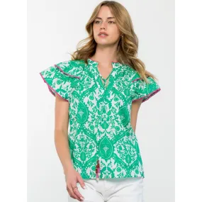 Clara Green Flutter Sleeve THML Top- SALE