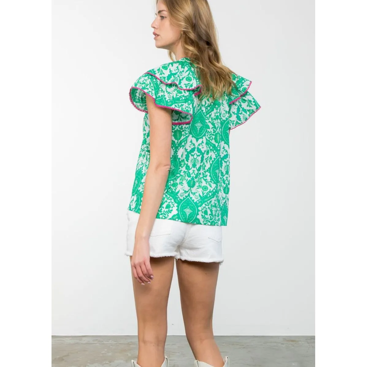 Clara Green Flutter Sleeve THML Top- SALE