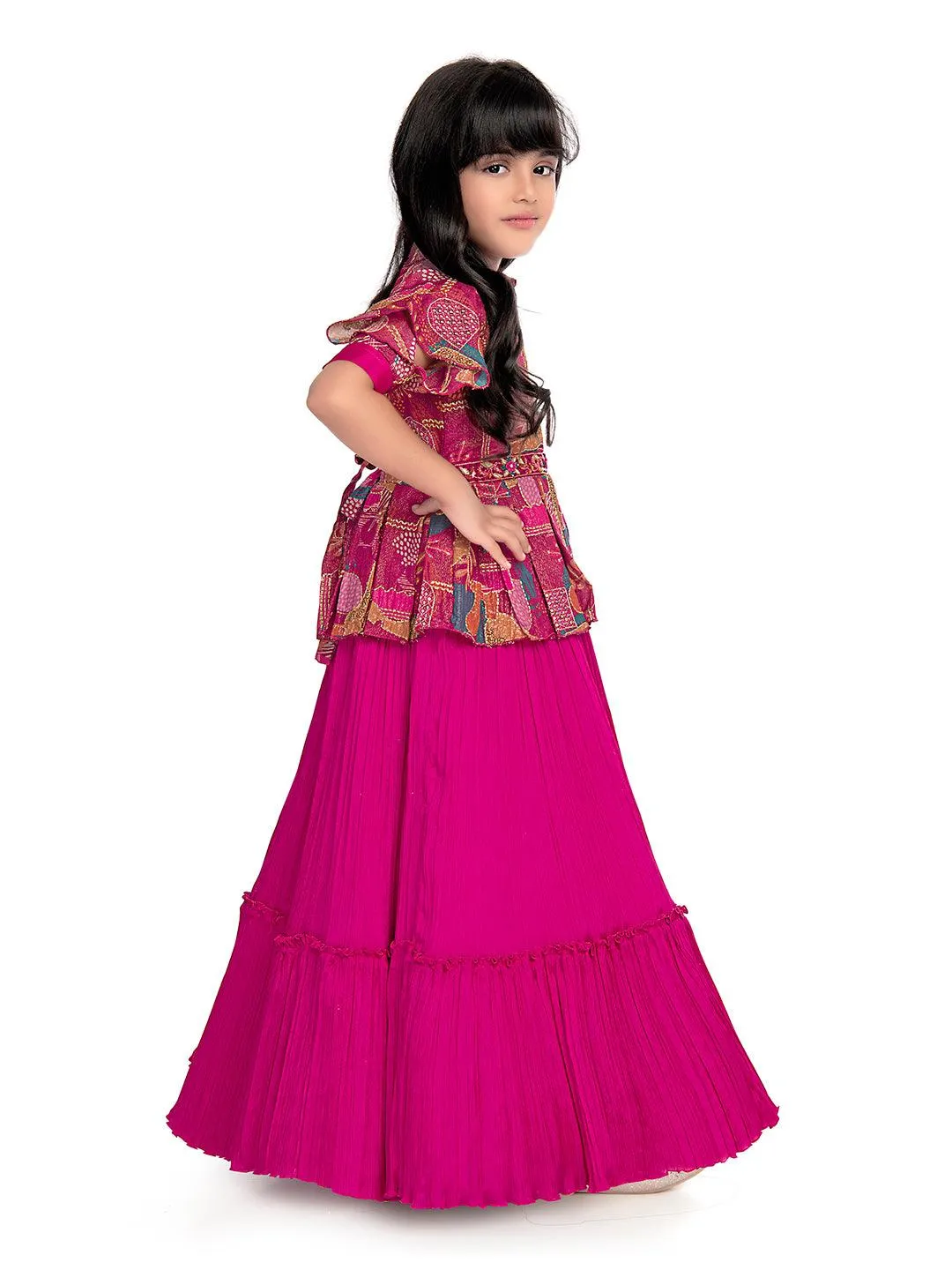 Collar Style Gown For Girls / Position Print Ethnic Gowns Online / Rani Coloured Floral Dress For Girls