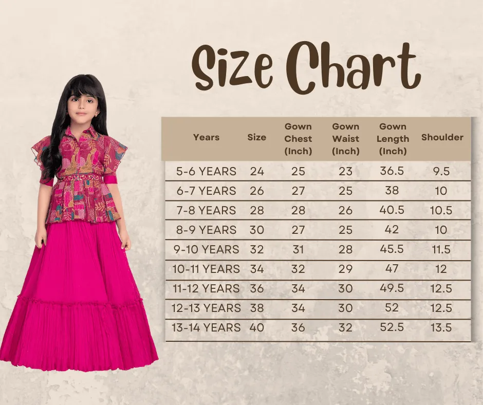 Collar Style Gown For Girls / Position Print Ethnic Gowns Online / Rani Coloured Floral Dress For Girls