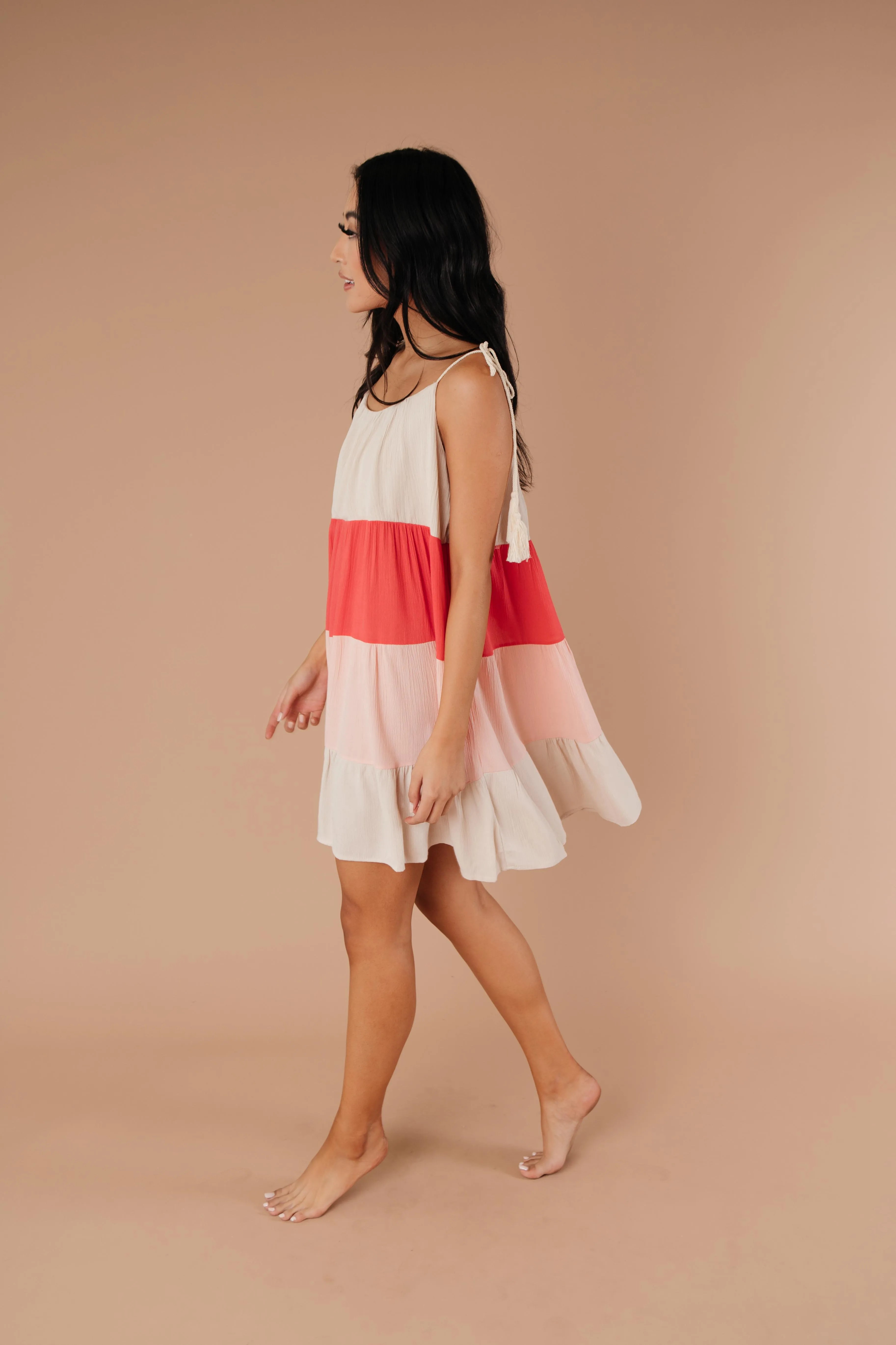 Color Block Ruffles Midi Dress In Pink - On Hand