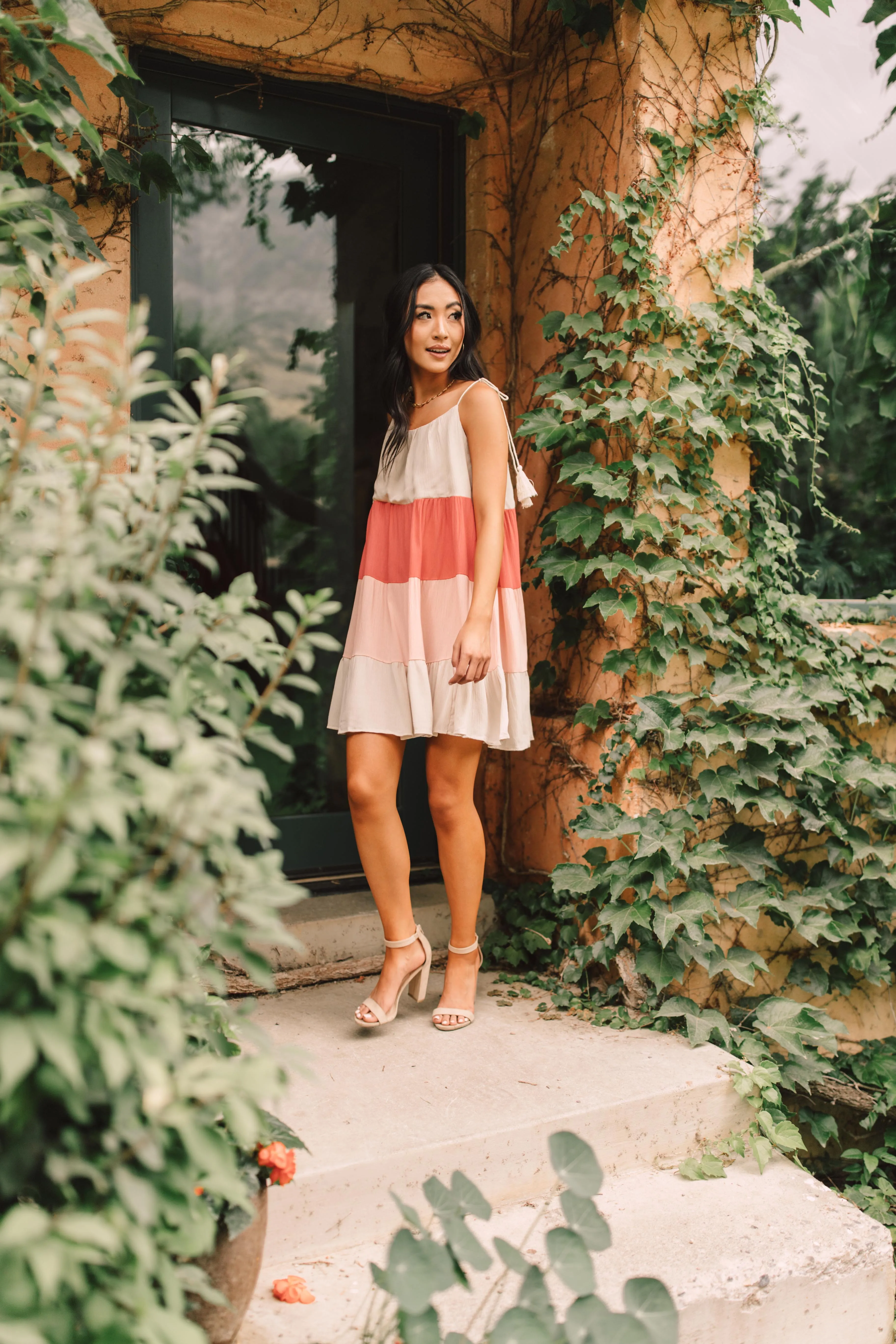 Color Block Ruffles Midi Dress In Pink - On Hand