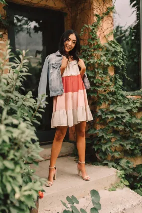 Color Block Ruffles Midi Dress In Pink - On Hand