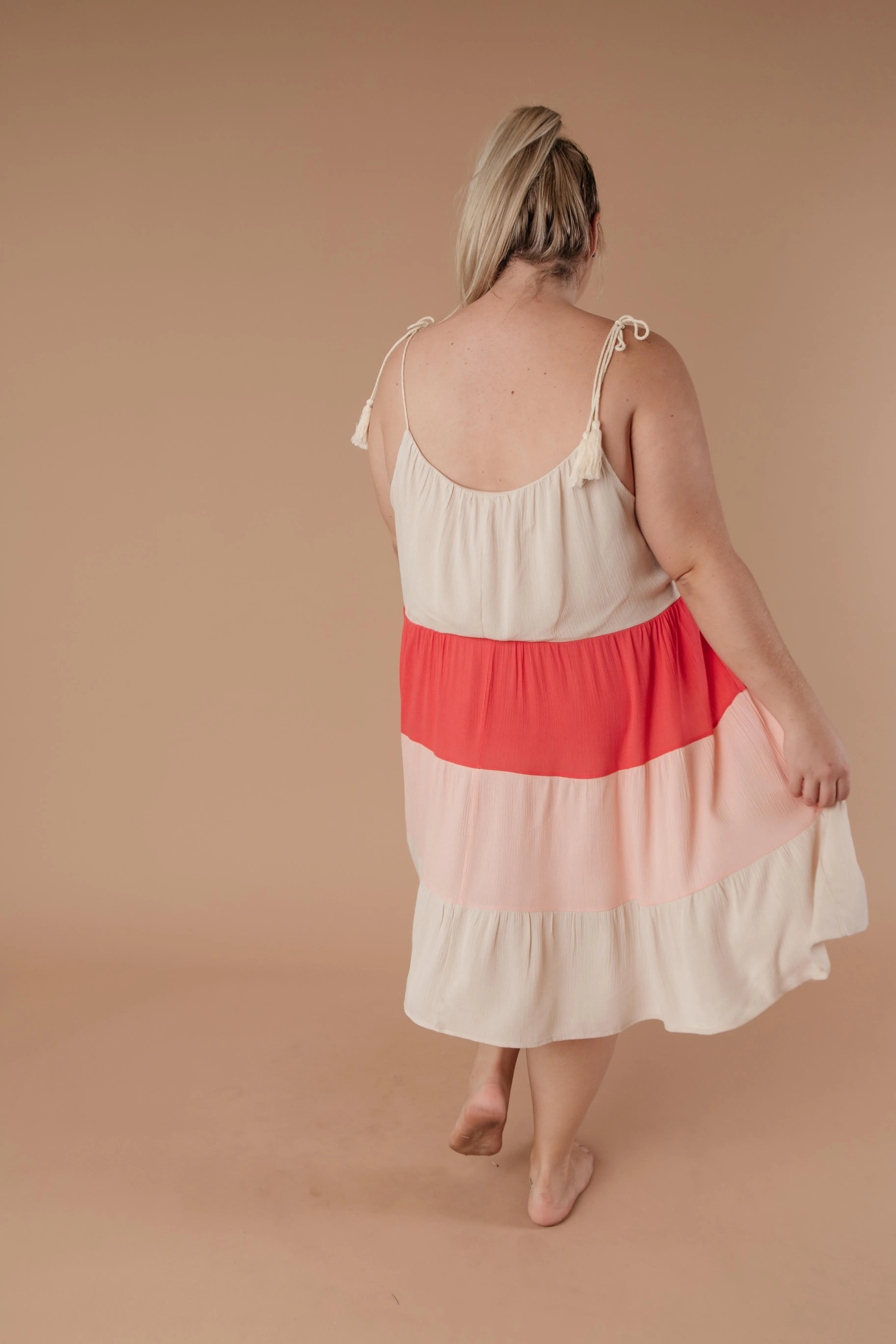 Color Block Ruffles Midi Dress In Pink - On Hand