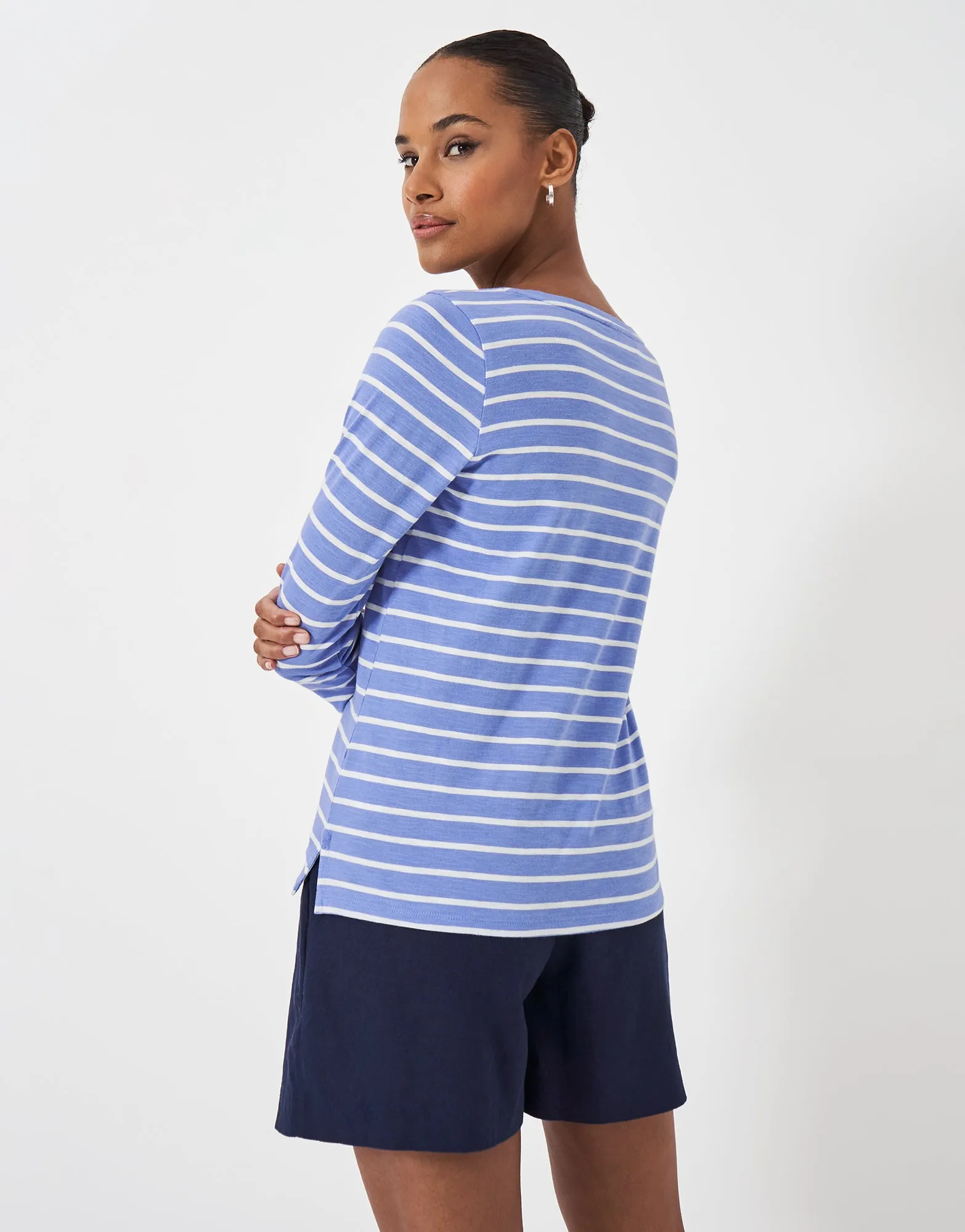 Crew Clothing - Scoop Slub Breton - Blue White