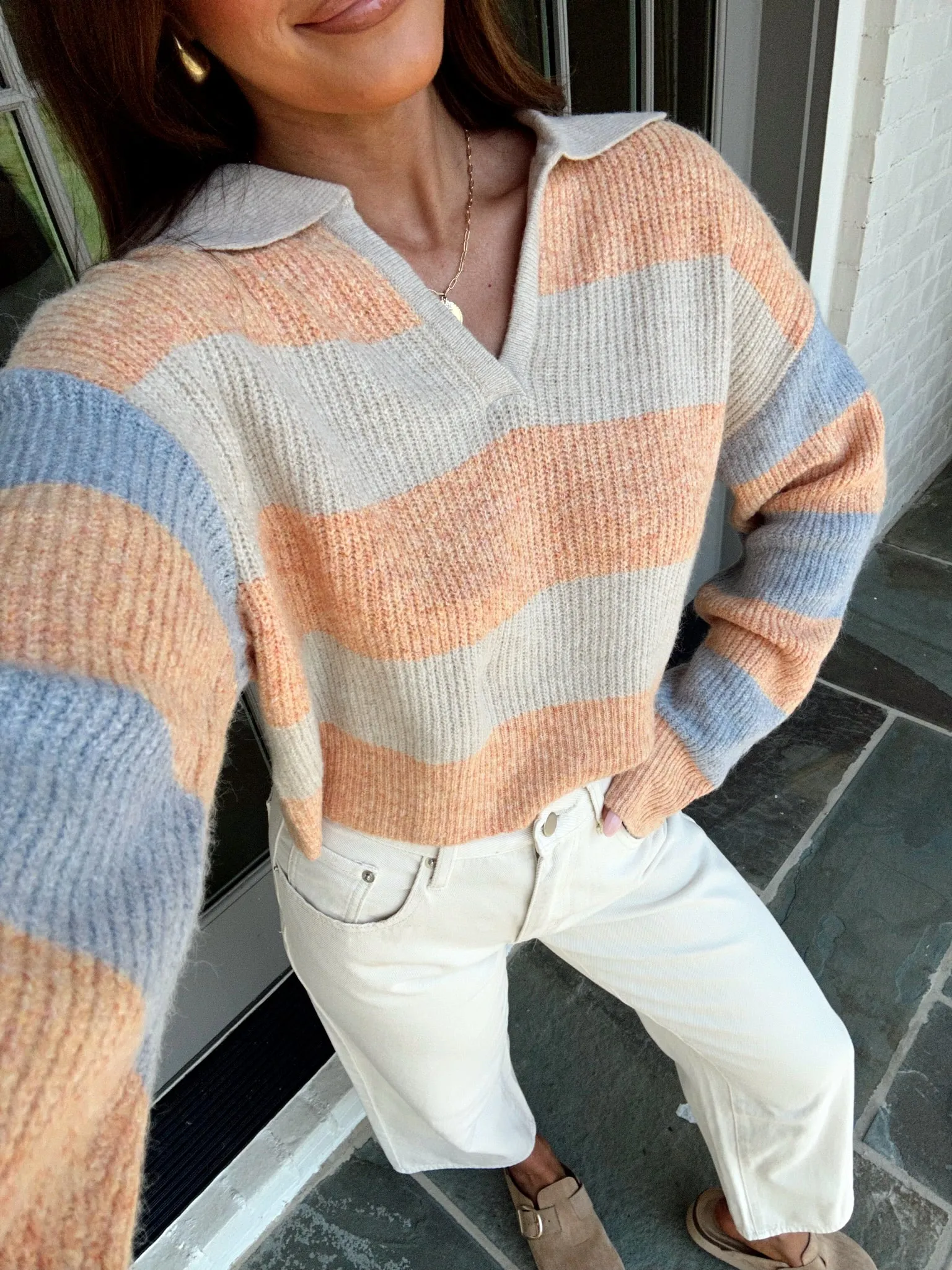 Dani Pullover Sweater-Natural/Coral