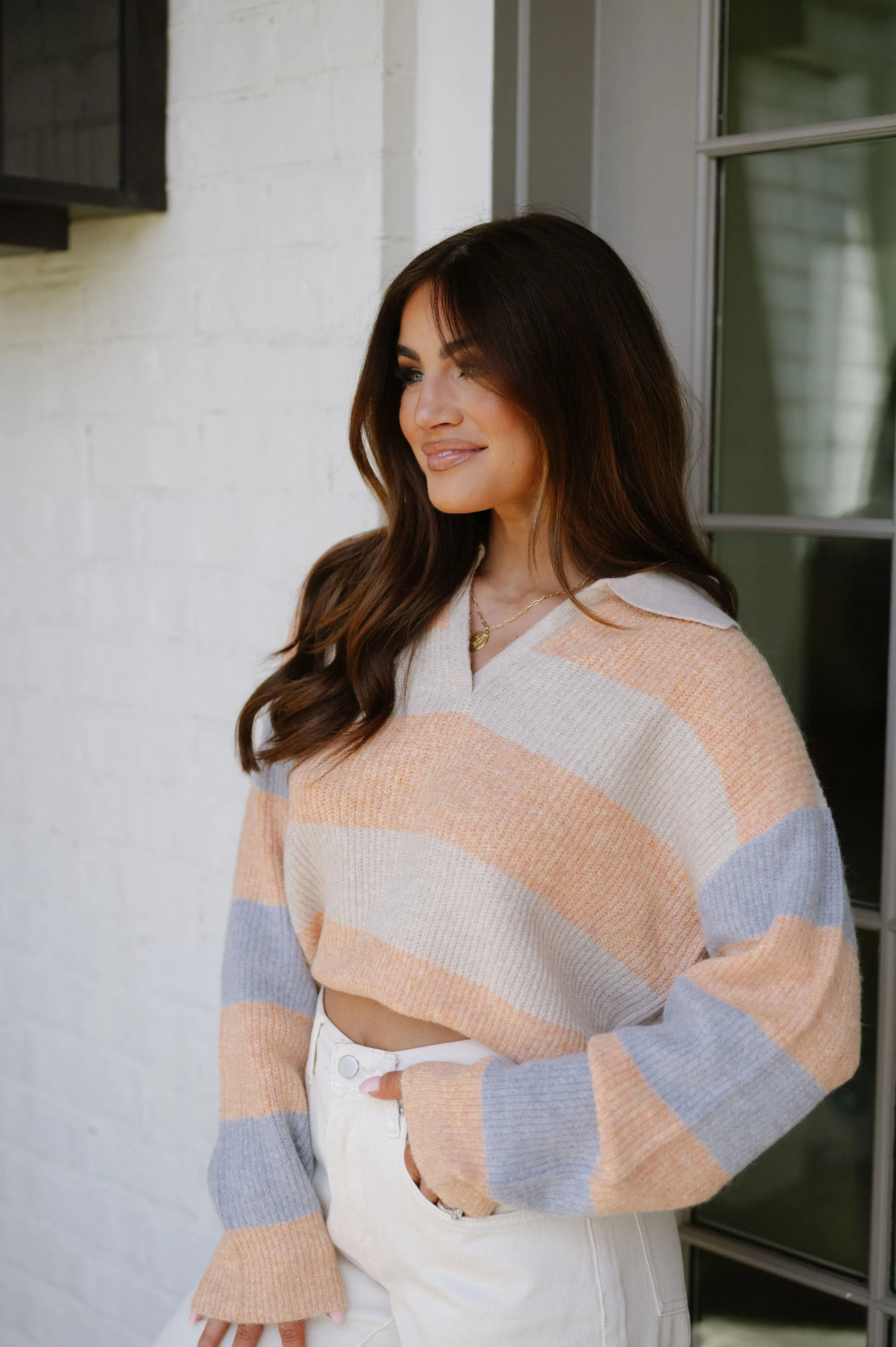 Dani Pullover Sweater-Natural/Coral