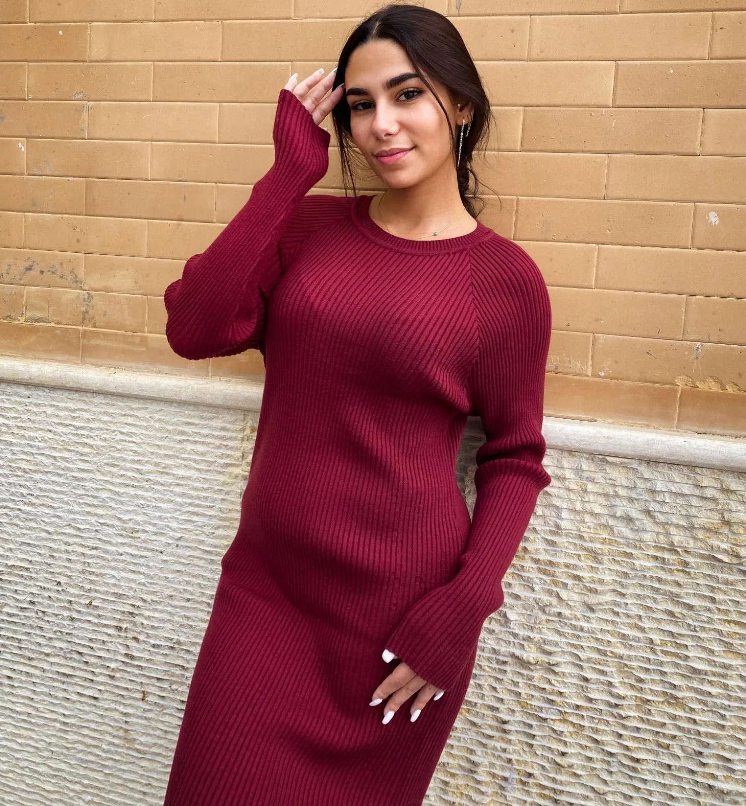 Daring Knitted Dress Burgundy