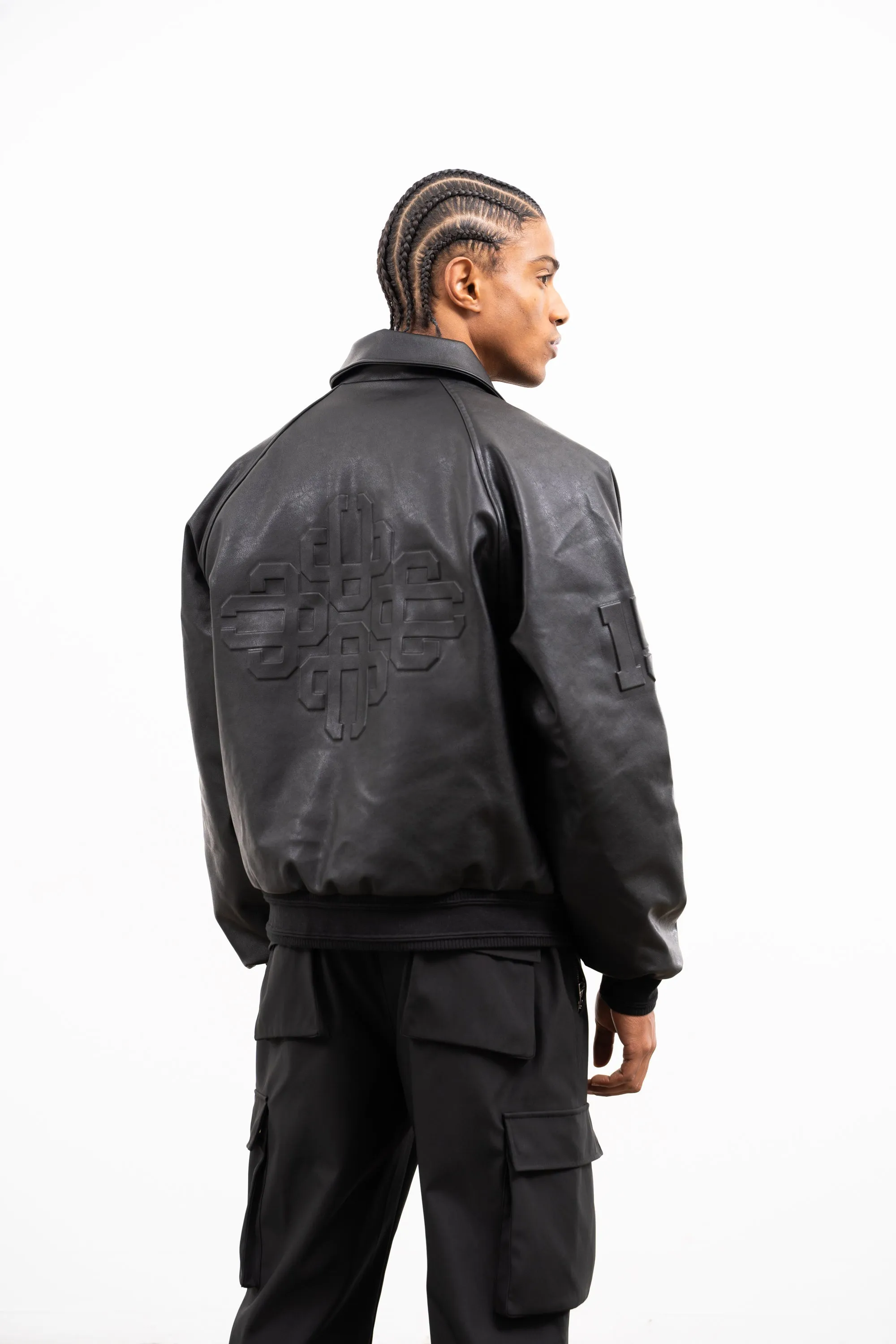 EMBOSSED BOMBER JACKET - BLACK