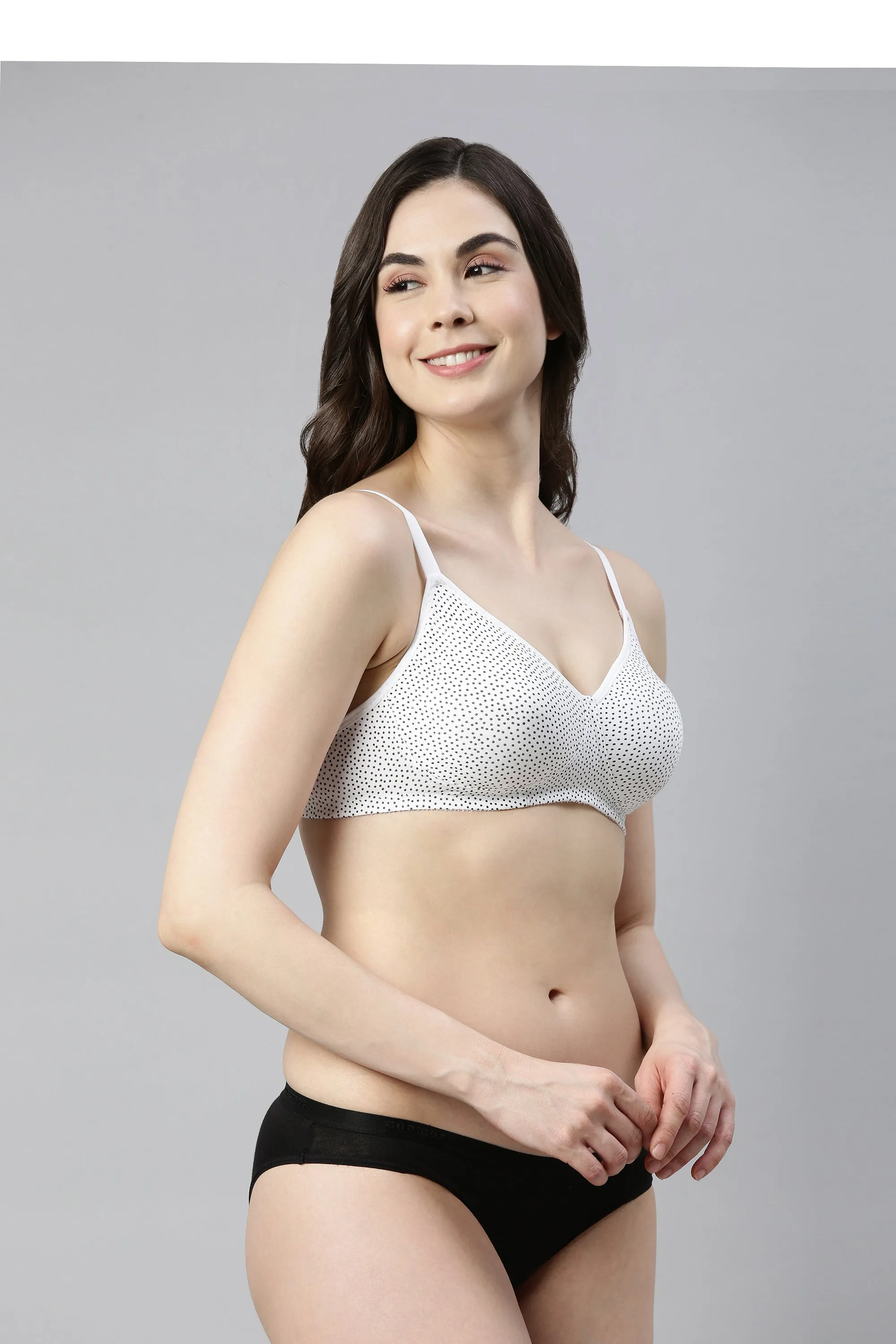 Enamor Fab-Cool A042 Side Support Shaper  Stretch Cotton Everyday Bra for Women- High Coverage, Non Padded and Wirefree - Ditsy Dots Print