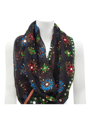 Fantastic Black Infinity Scarf ~ Beads & Mirrors