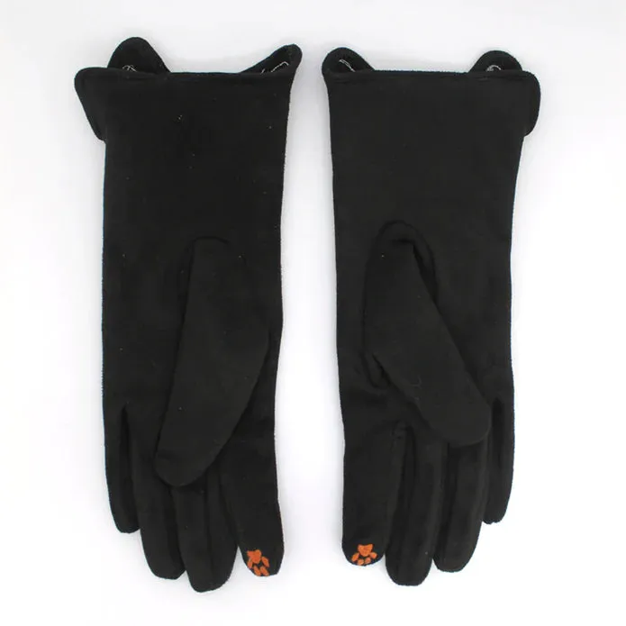 Feline Black Cat Embroidered Gloves