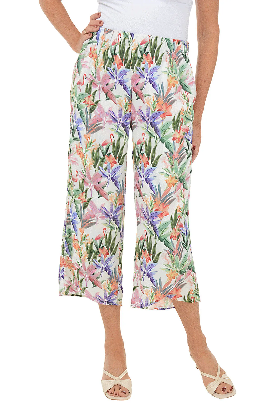 Flamingo Jungle Tulip Hem Capri