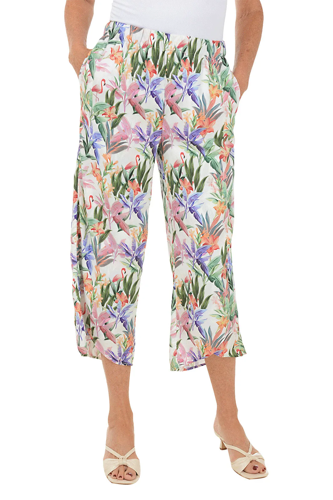 Flamingo Jungle Tulip Hem Capri