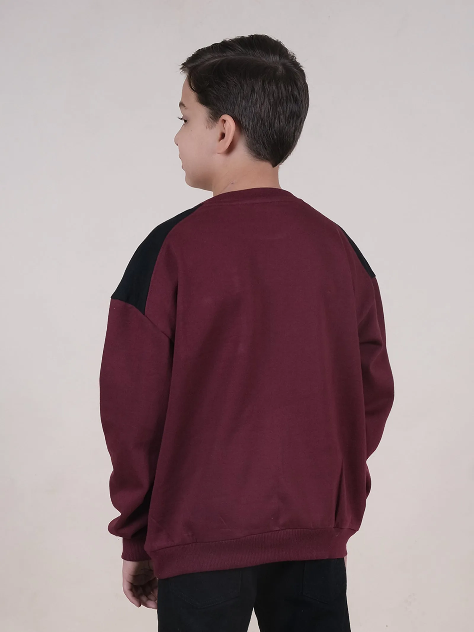 Fleece Drop Shoulder Colour Block Cut & Sew Sweatshirt With Pocket