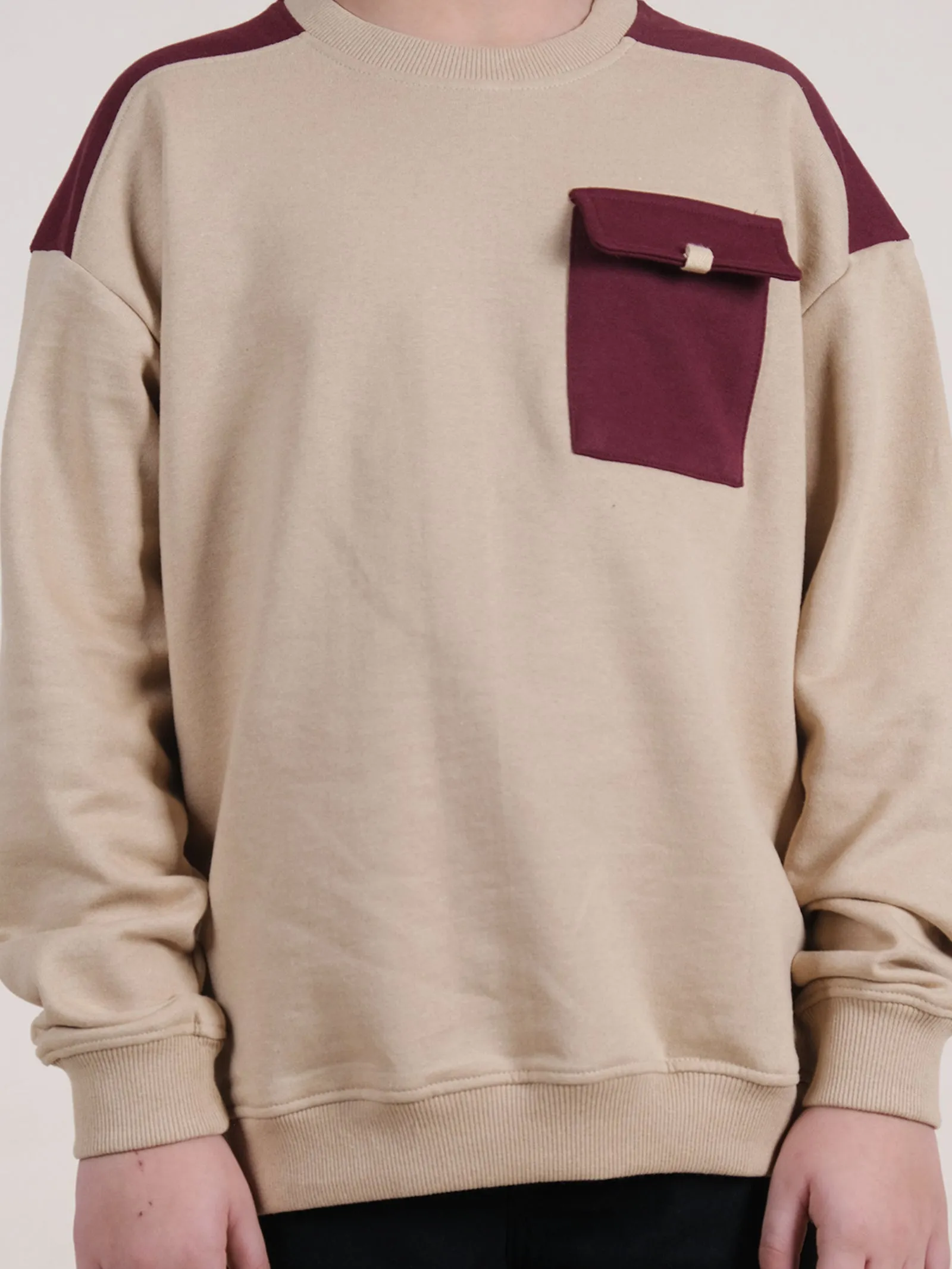 Fleece Drop Shoulder Colour Block Cut & Sew Sweatshirt With Pocket