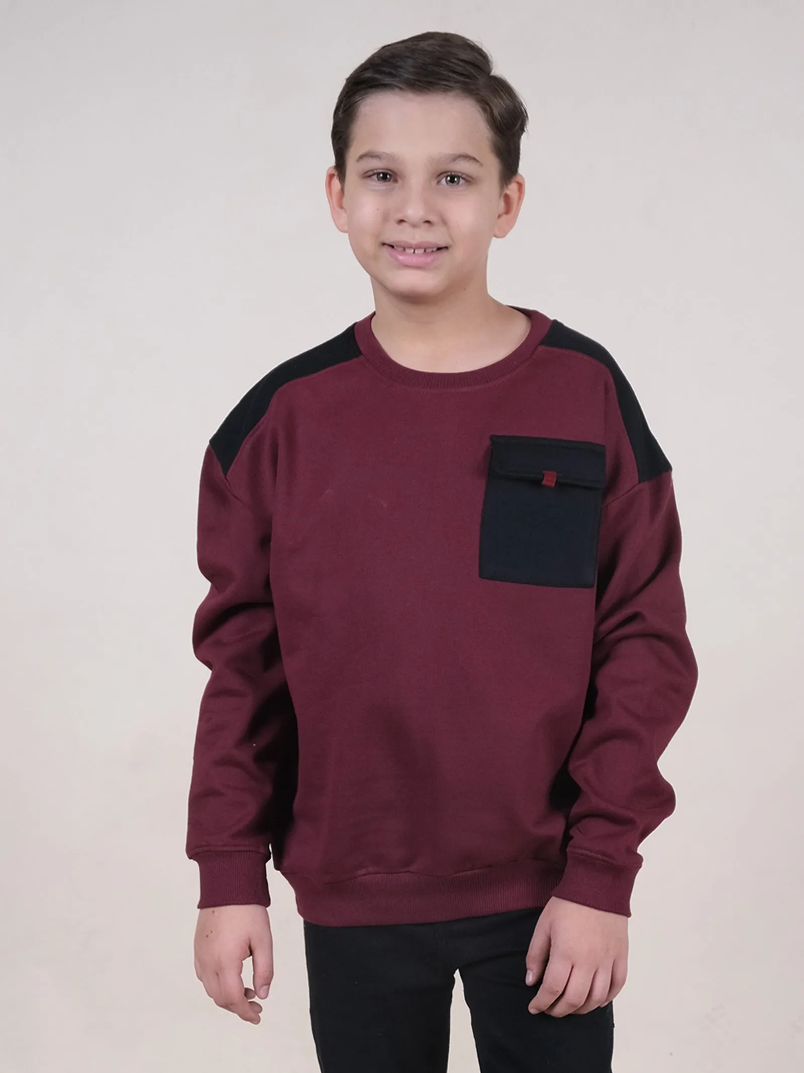 Fleece Drop Shoulder Colour Block Cut & Sew Sweatshirt With Pocket