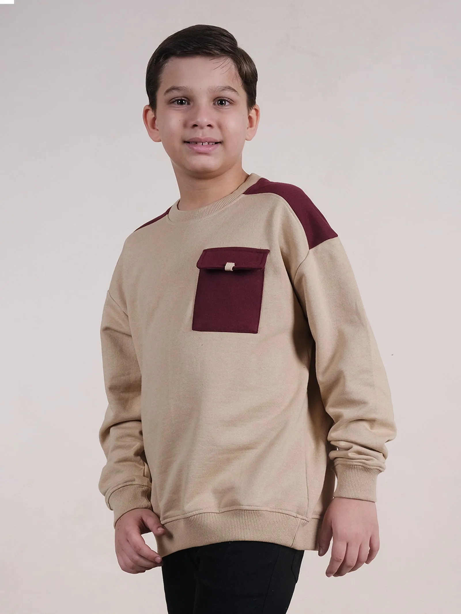 Fleece Drop Shoulder Colour Block Cut & Sew Sweatshirt With Pocket