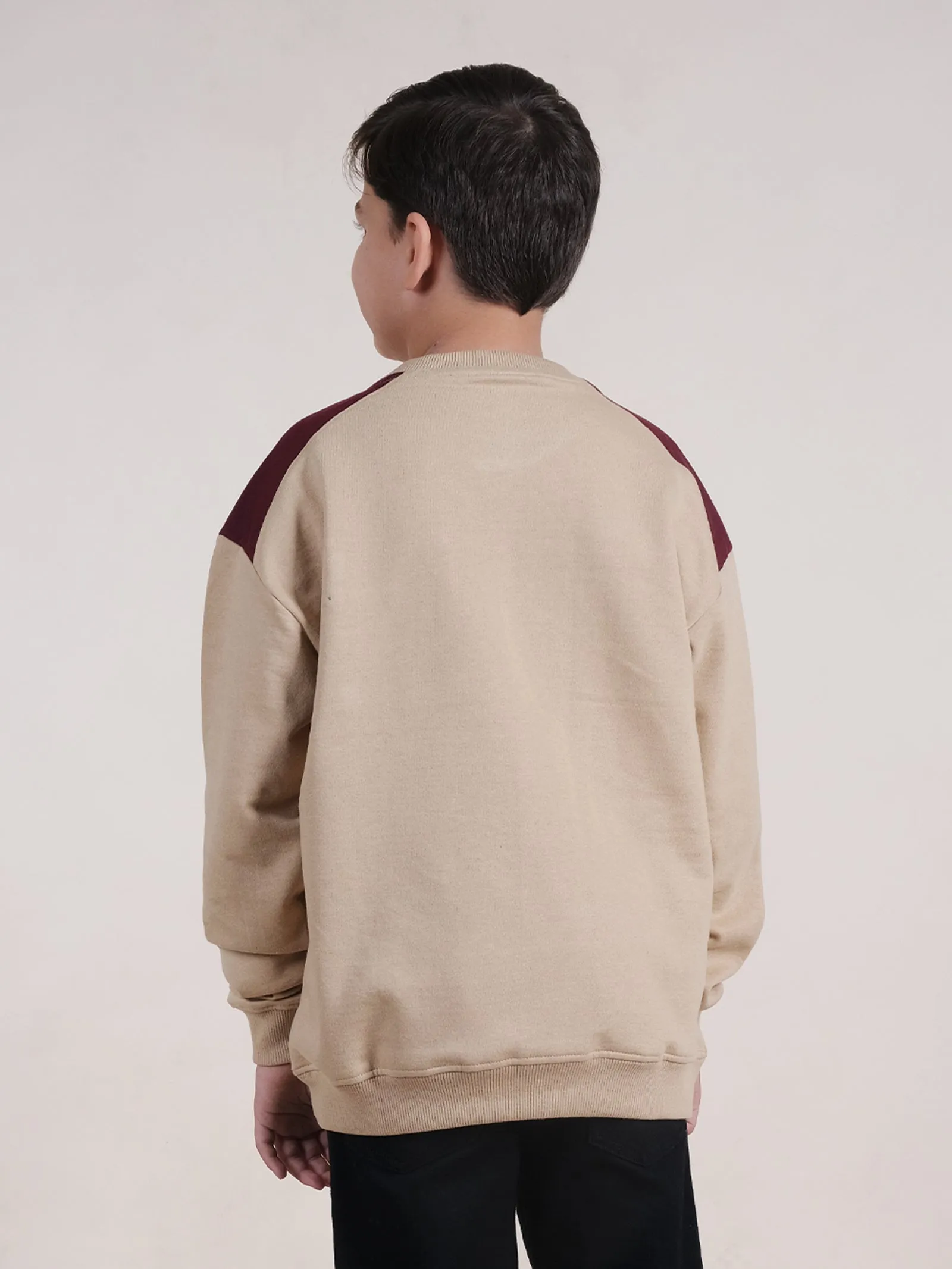 Fleece Drop Shoulder Colour Block Cut & Sew Sweatshirt With Pocket