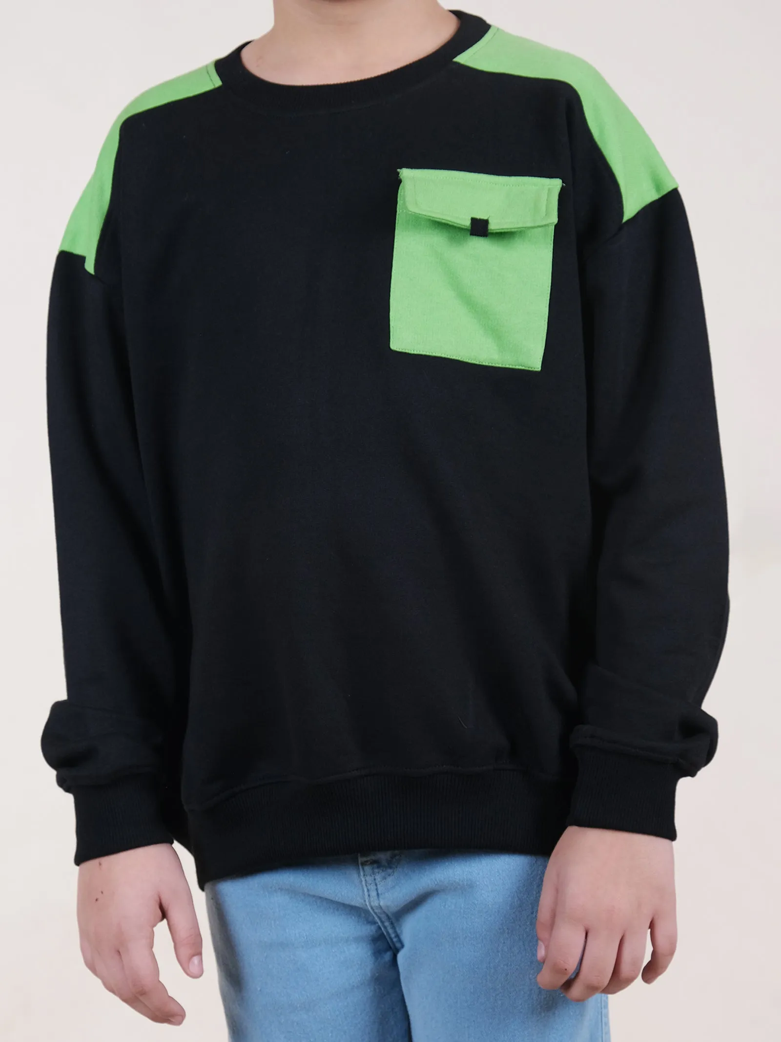 Fleece Drop Shoulder Colour Block Cut & Sew Sweatshirt With Pocket