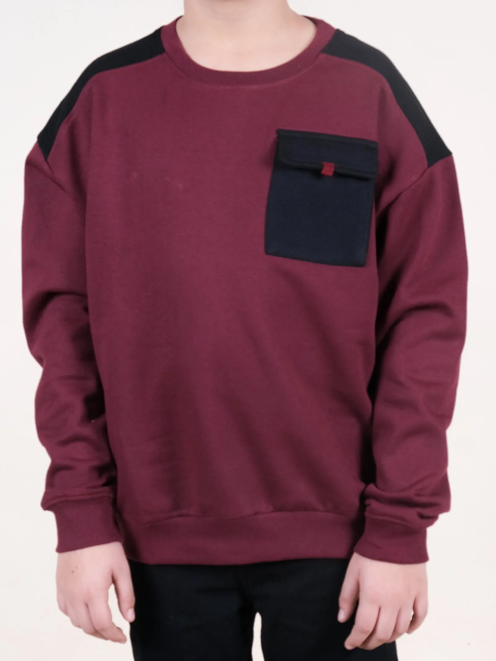 Fleece Drop Shoulder Colour Block Cut & Sew Sweatshirt With Pocket