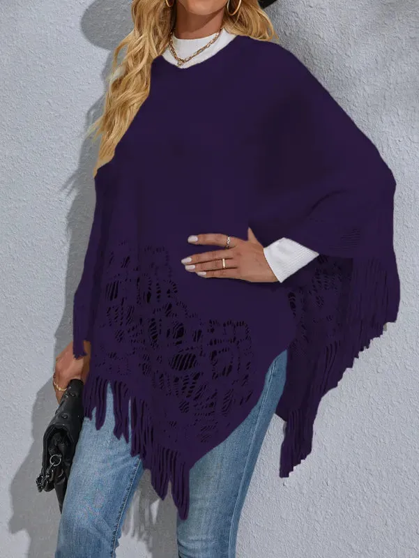 Fringe Poncho (Navy)