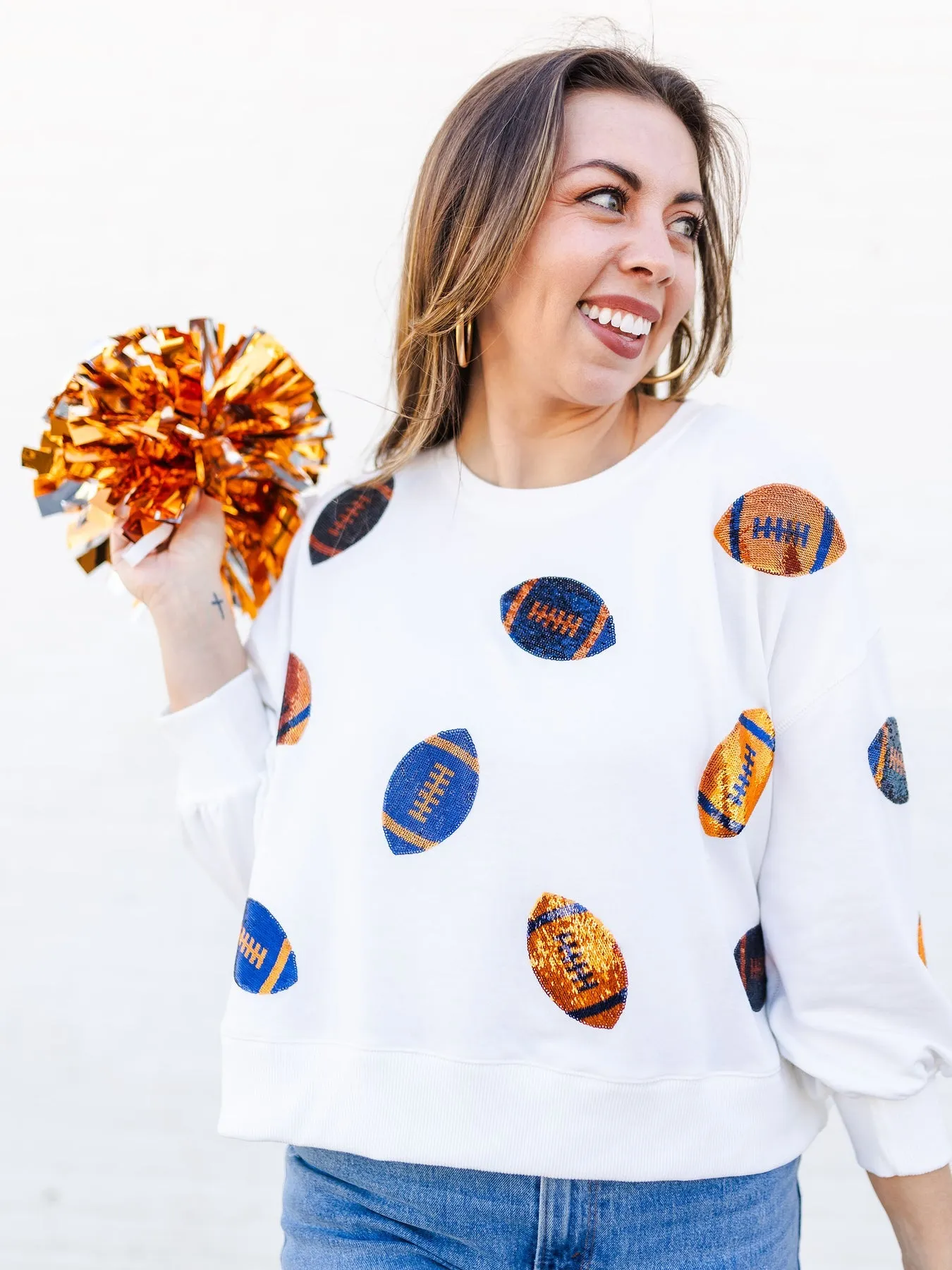 Gameday Sequin Football Crewneck