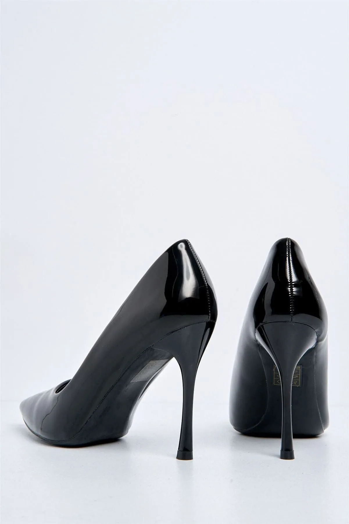 Gina Spool Heel Court Shoes in Black Patent