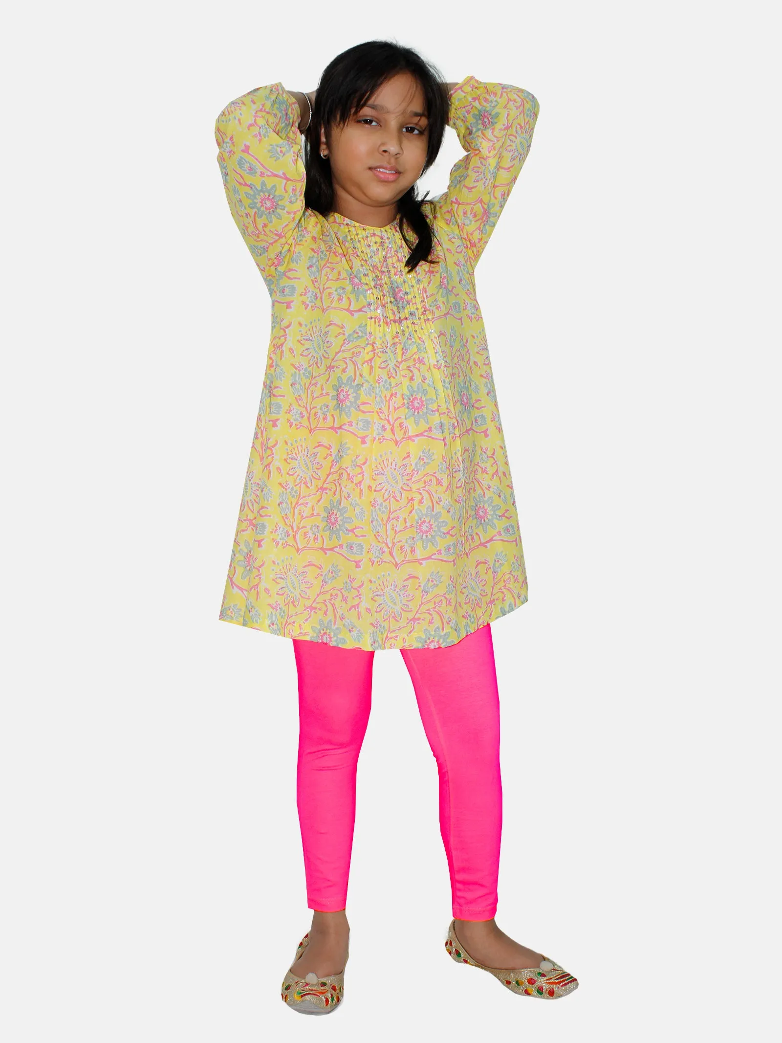 Girls Ethnic Embroidered Kurta & Solid Legging Set