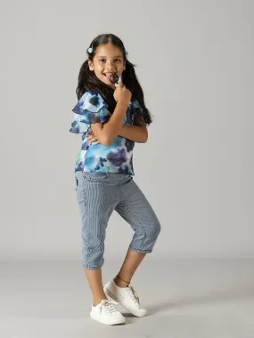 Girls Frill layered Sleeve Top & Capri Jeggings Set