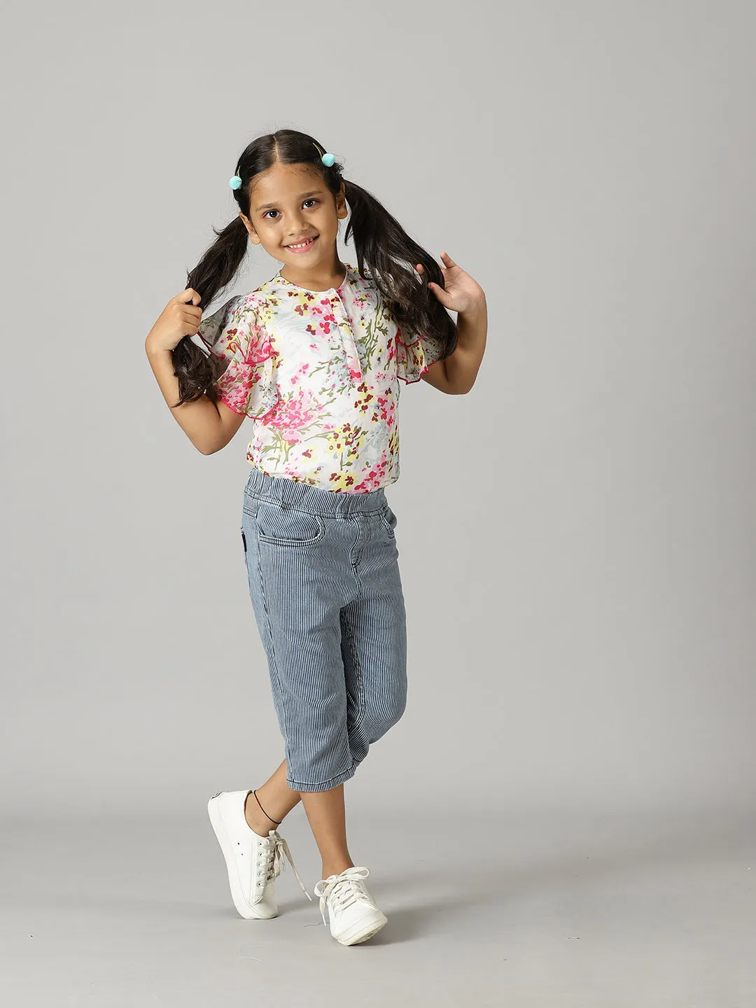 Girls Frill layered Sleeve Top & Capri Jeggings Set