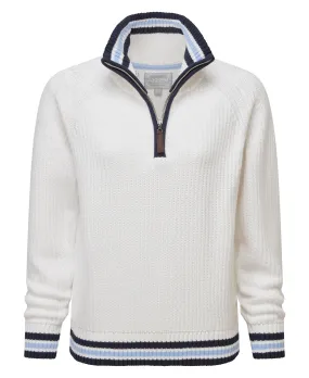 Havelet Bay 1/4 Zip Jumper - Soft White/Sky Blue